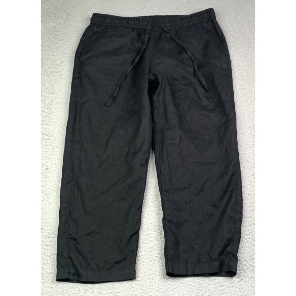 Tommy Bahama Pants Womens Size Medium 100% Linen Crop Pockets Black Mid Rise - Picture 1 of 11
